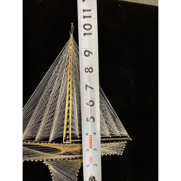 VTG Mid Century 3D String Art Nail Sail Boat Ship Wall Wood Frame 15x14” Velvet - Picture 11 of 16